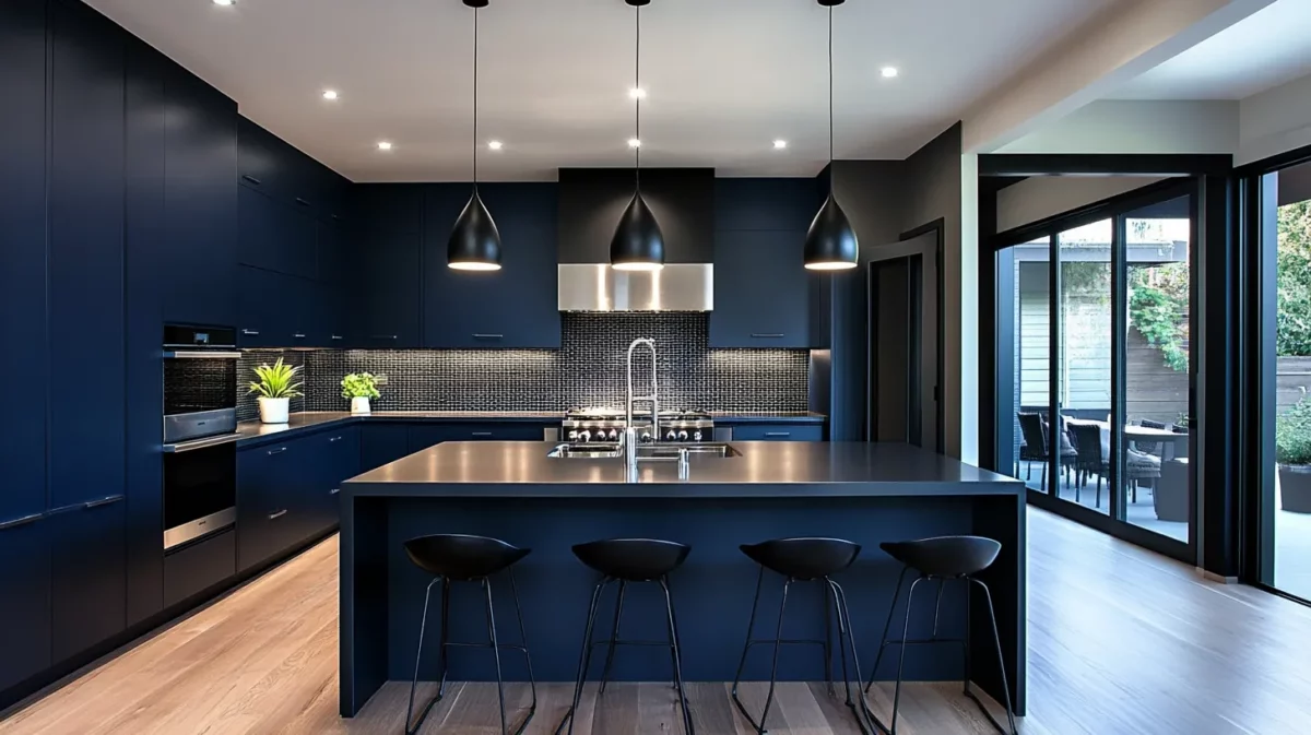 black and navy blue modern kitchen colour schemes