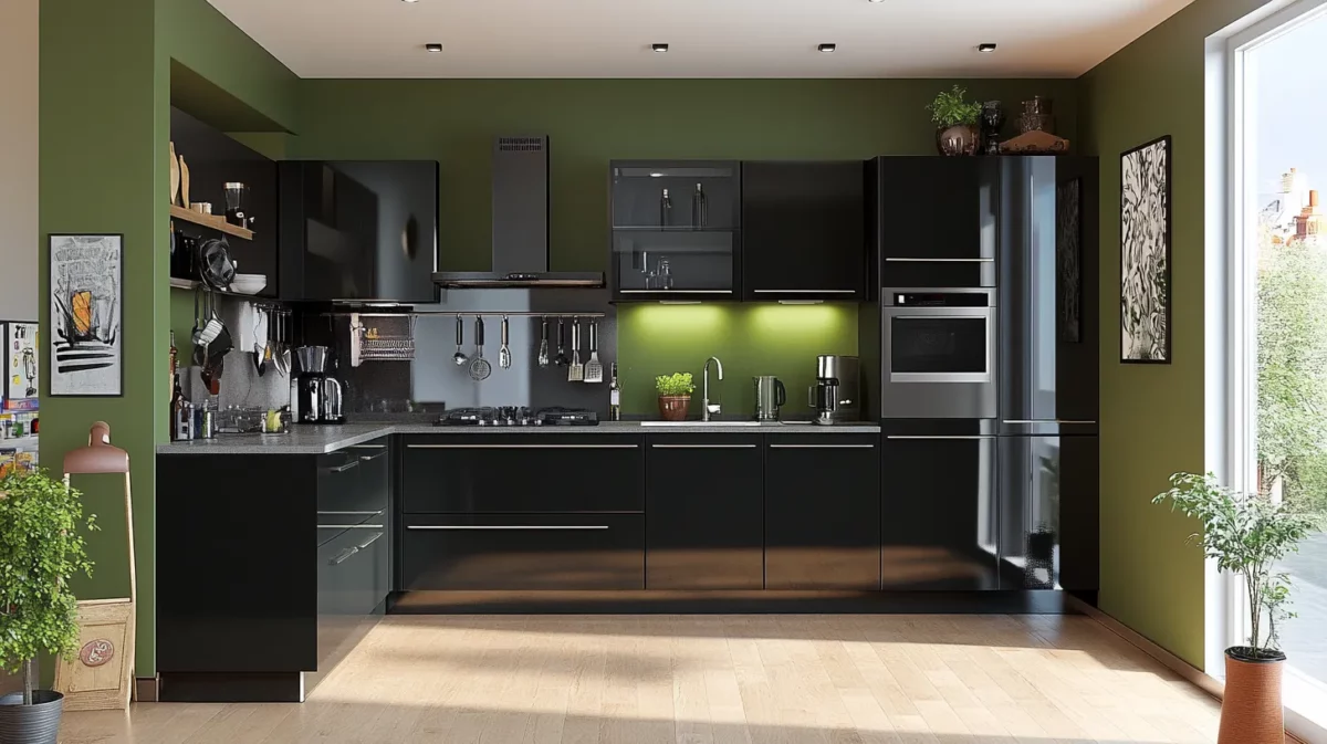 black and olive latest modular kitchen colour combination