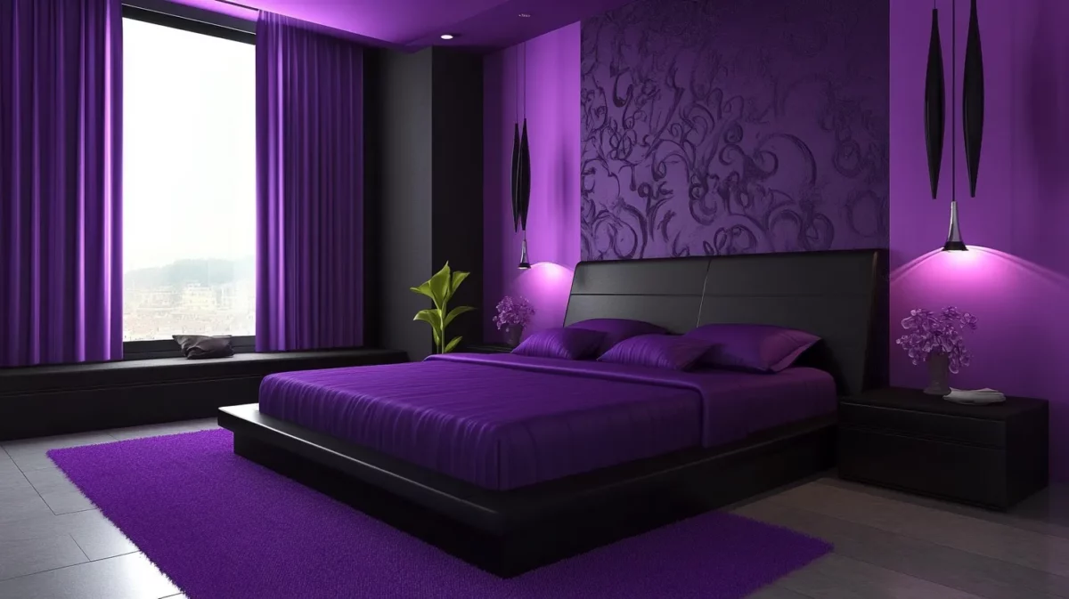 black and purple colour combination for bedroom wall