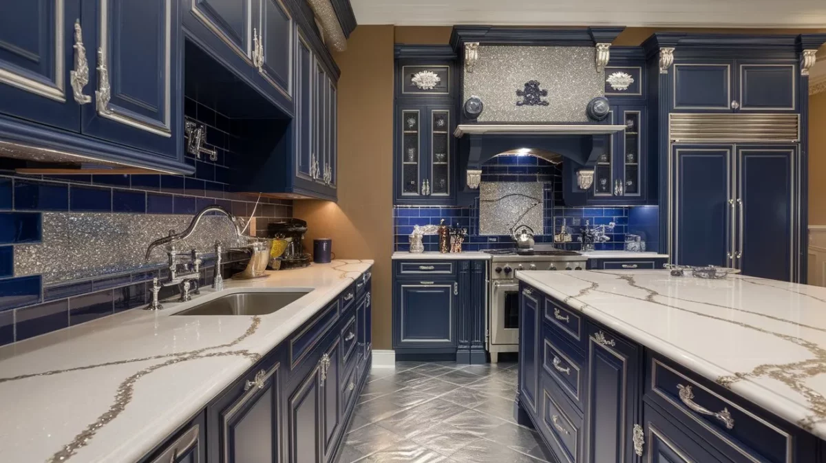 blue and silver latest modular kitchen colour combination