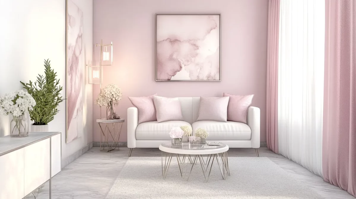 blush pink and white simple hall colour combination