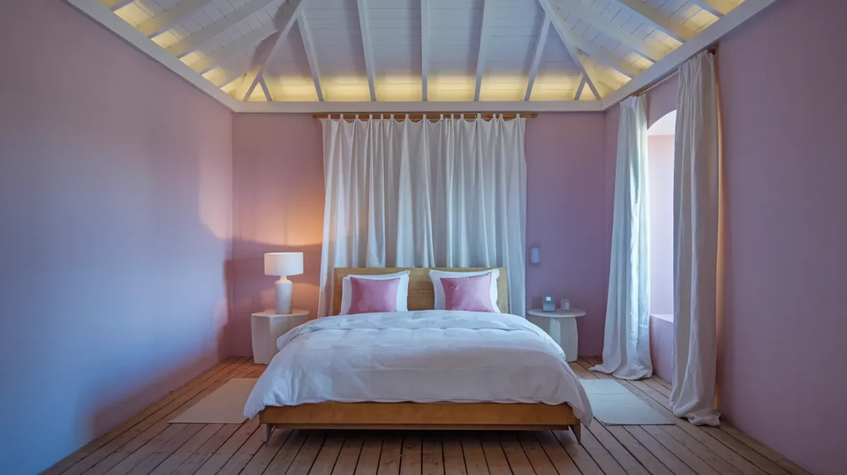 blush pink walls and white ceiling bedroom colour combination