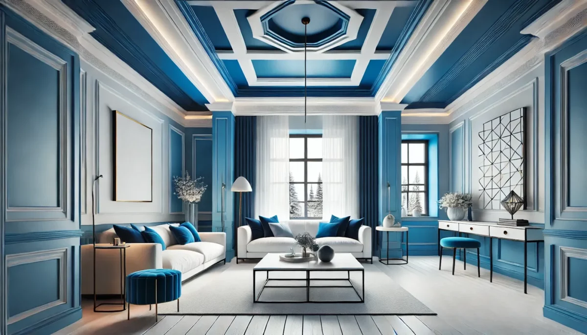 bold blue and white false ceiling colour combination