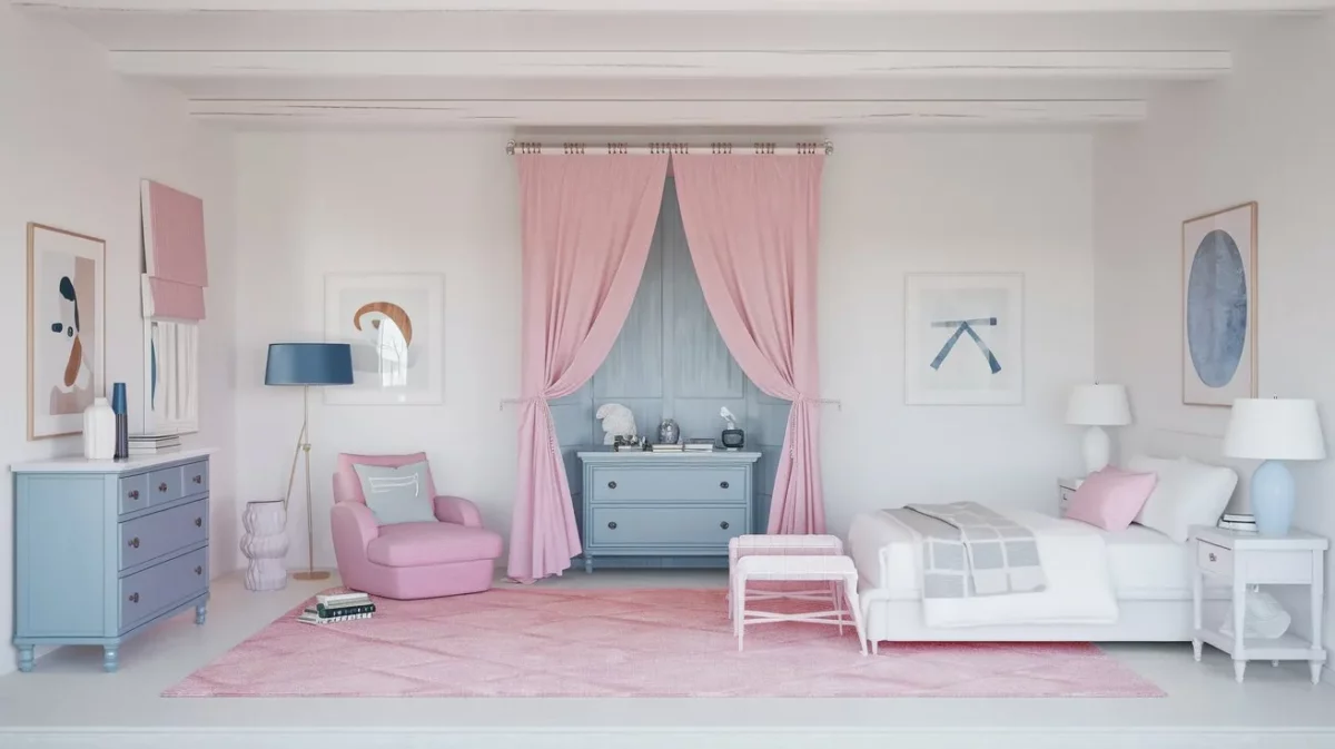 bright pink and blue trendy bedroom paint colours