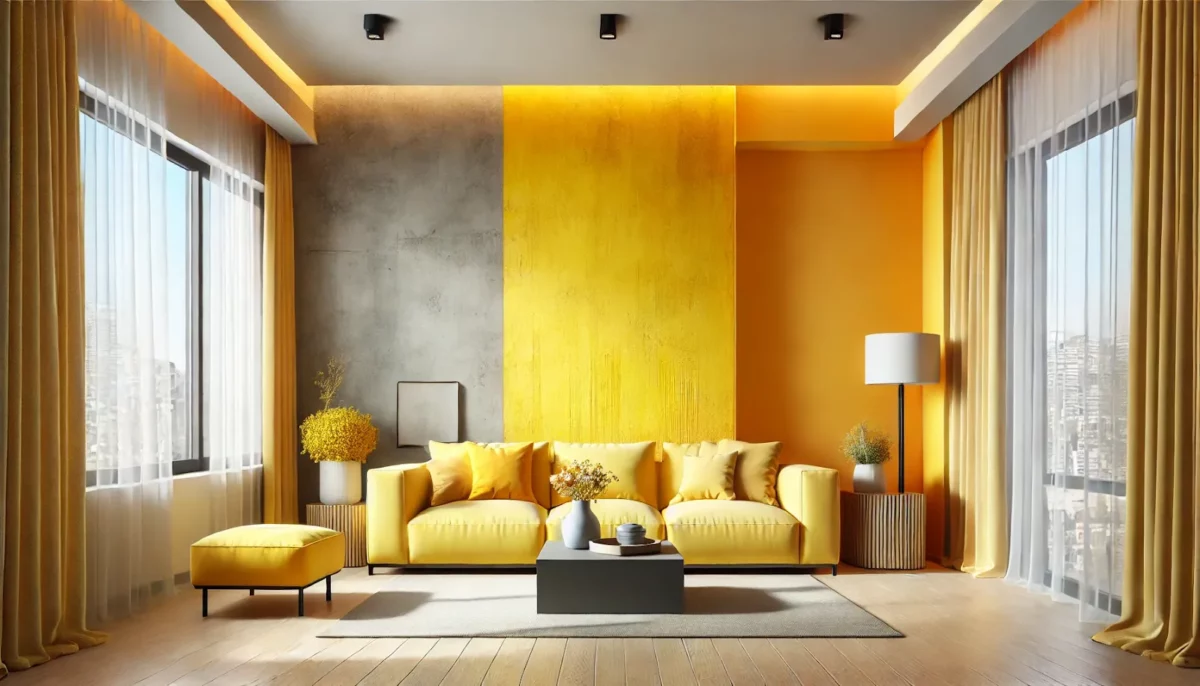 bright yellow and light orange wall putty texture for living room wall