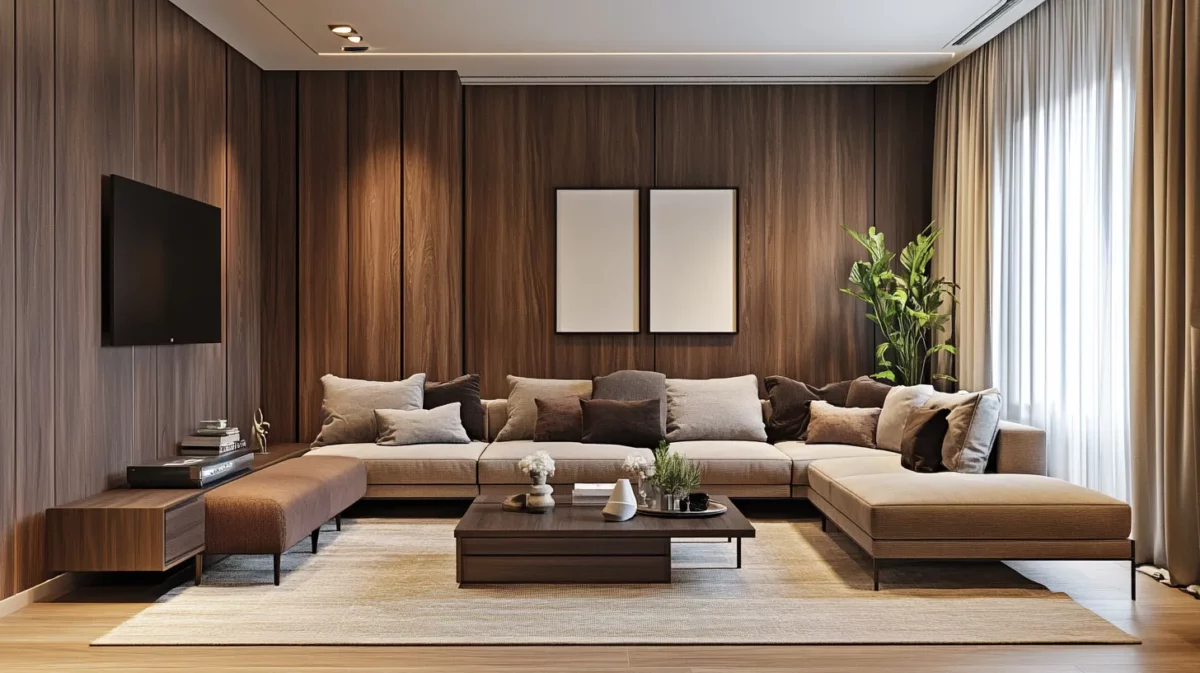 brown and beige wooden texture colour combination for living room