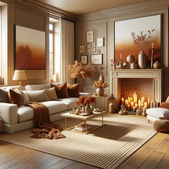 burnt orange and cream two colour combination for hall