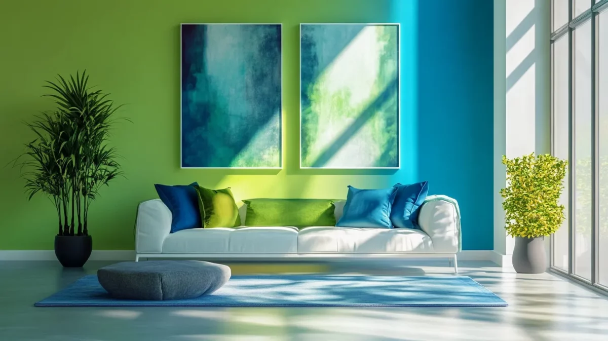 calming serene blue and green simple hall colour combination