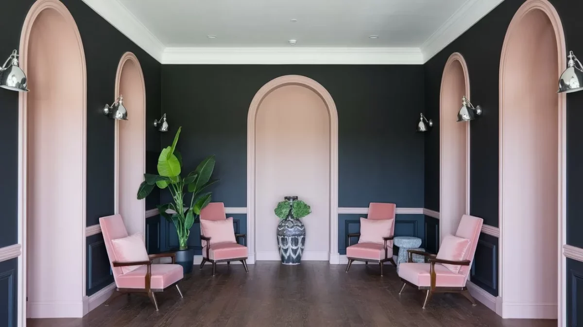 charcoal and blush pink simple color combination for hall