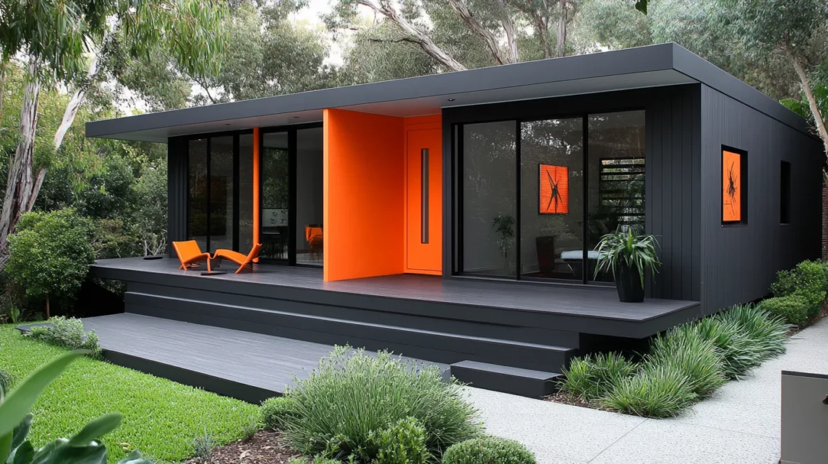 charcoal grey and orange small house colour combination outside