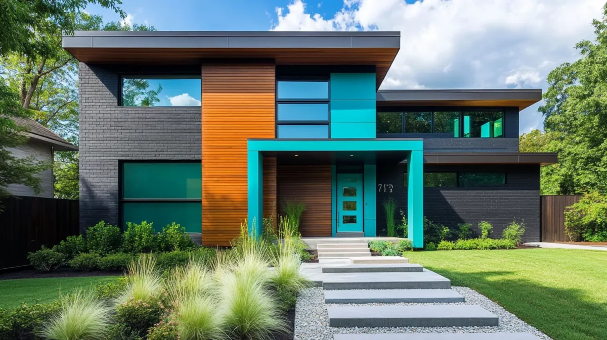 charcoal grey and teal house elevation colour combination