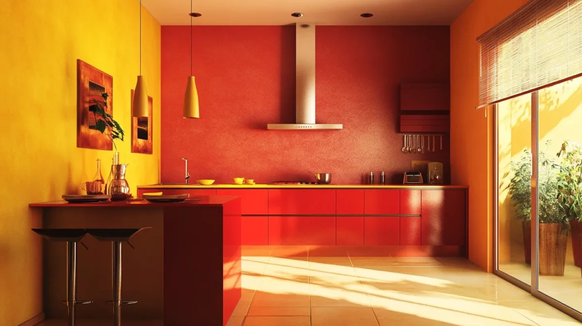 red and gold indian colour combination for kitchen wall