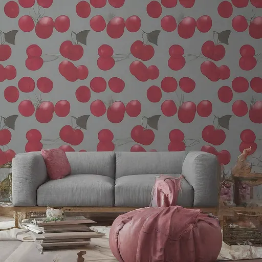 cherry red and soft gray color combination wall