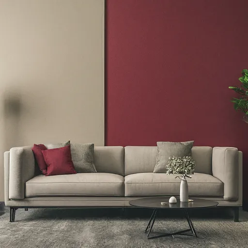 cherry red and taupe color combination for bedroom wall