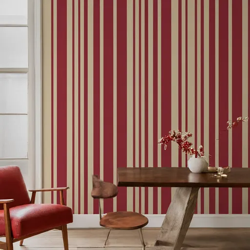 cherry red and warm beige color combination for hall walls