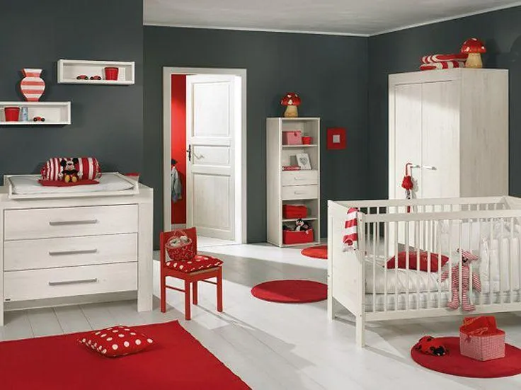 childrens bedroom colour with classic red and white