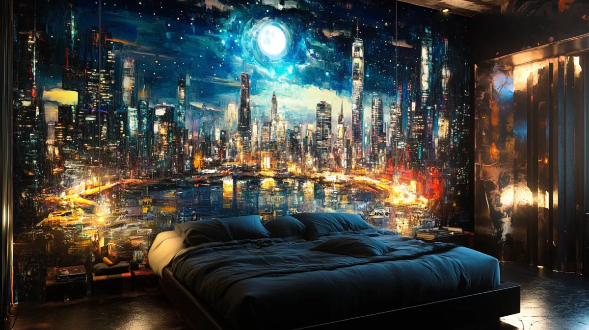 cityscape escape bedroom 3d wall paint design