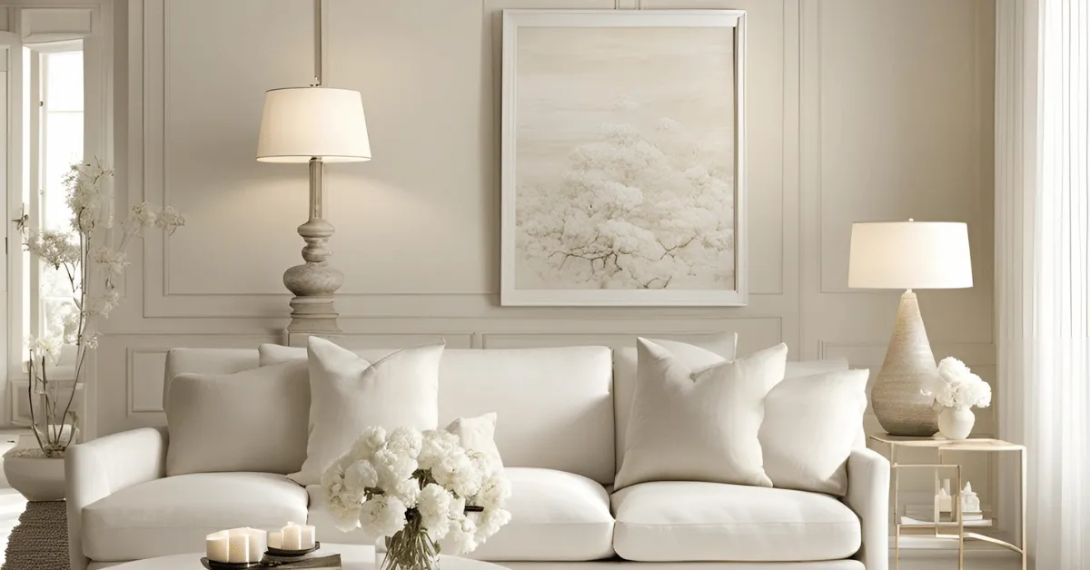 classic cream and white colour combination for living room