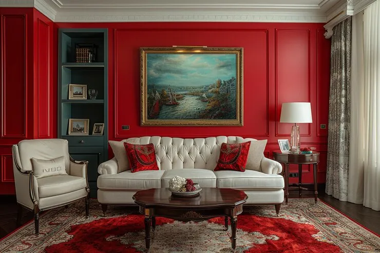 classic red and white simple color combination for hall