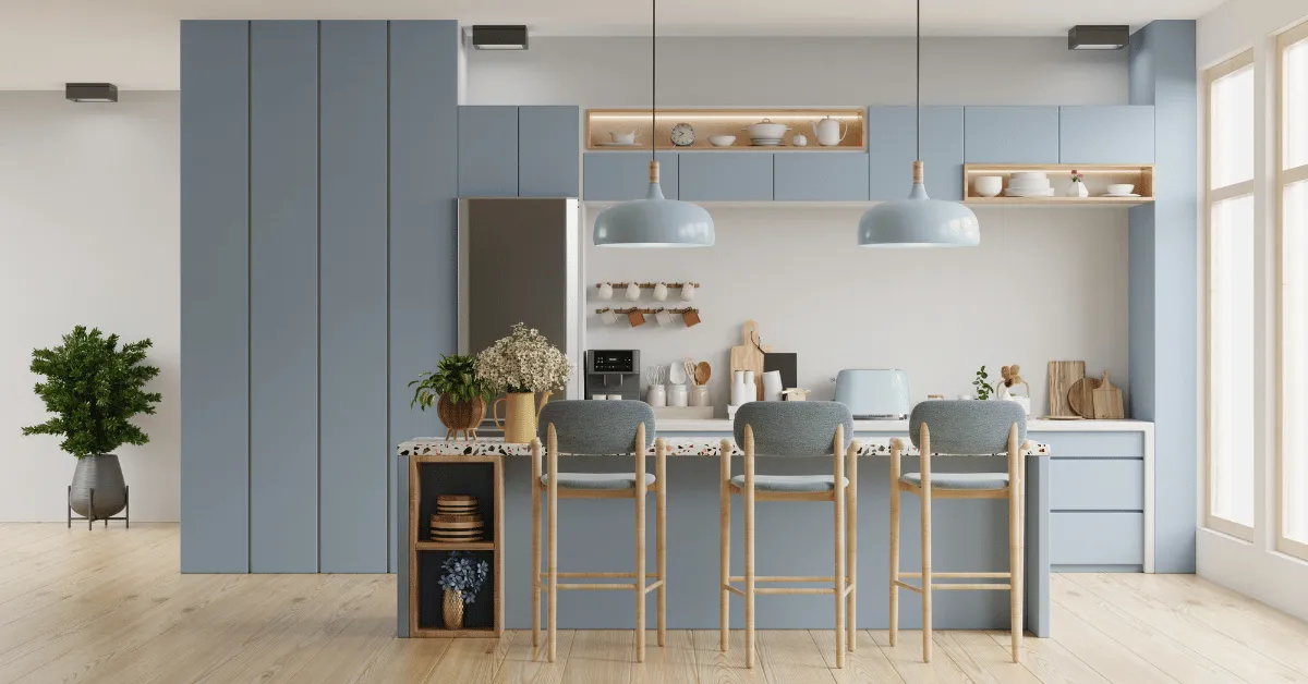 classic white and blue kitchen color combination for a timeless look
