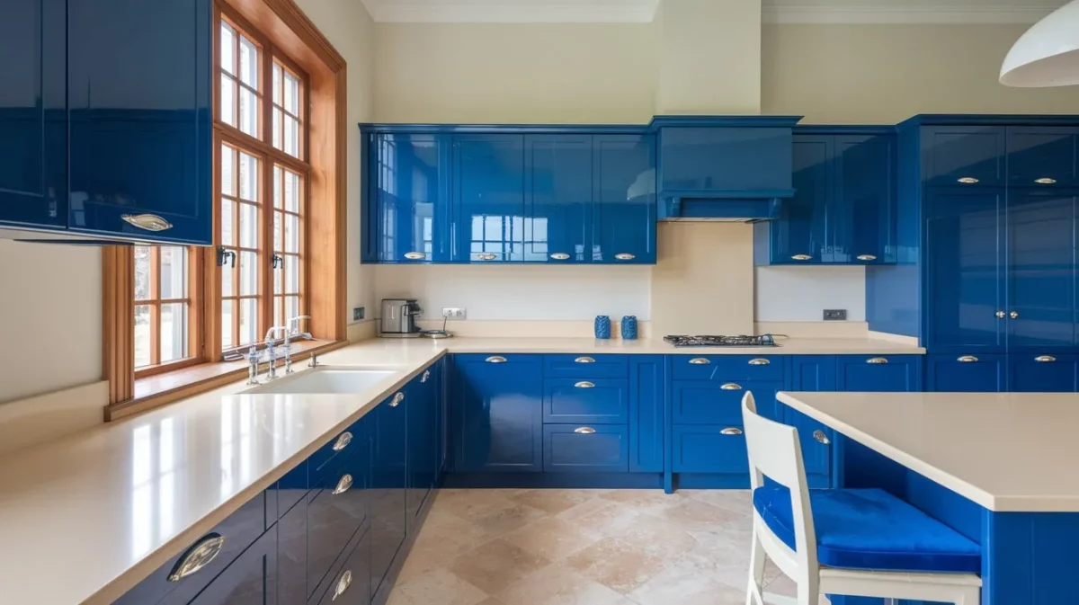 cobalt blue and cream colour combination for kitchen