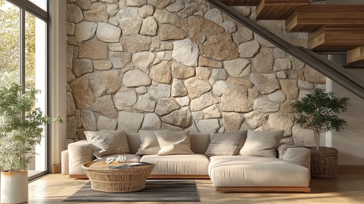 cobblestone modern wall texture design for living room