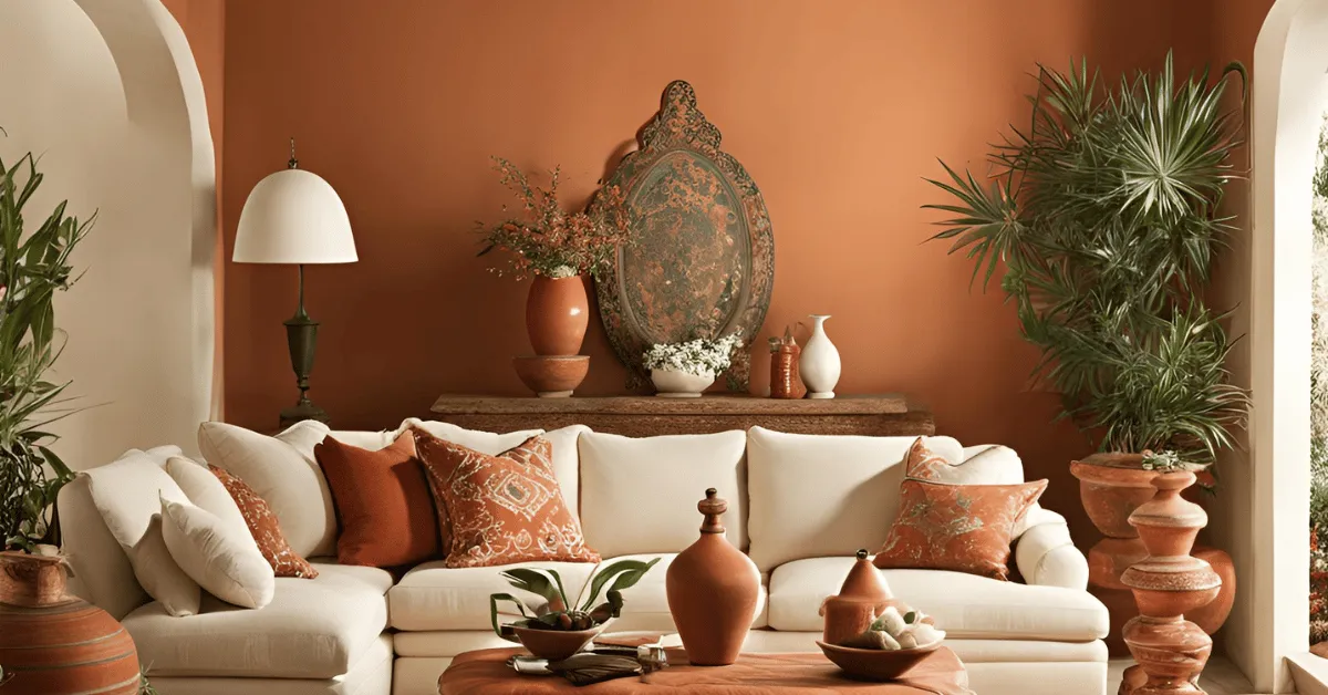 colour combination of cream and terracotta for your living room