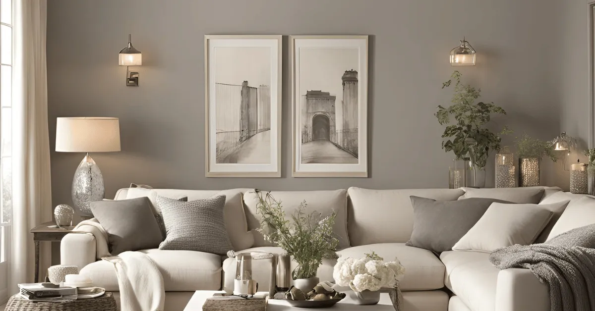 colour combination of cream and warm gray for living room