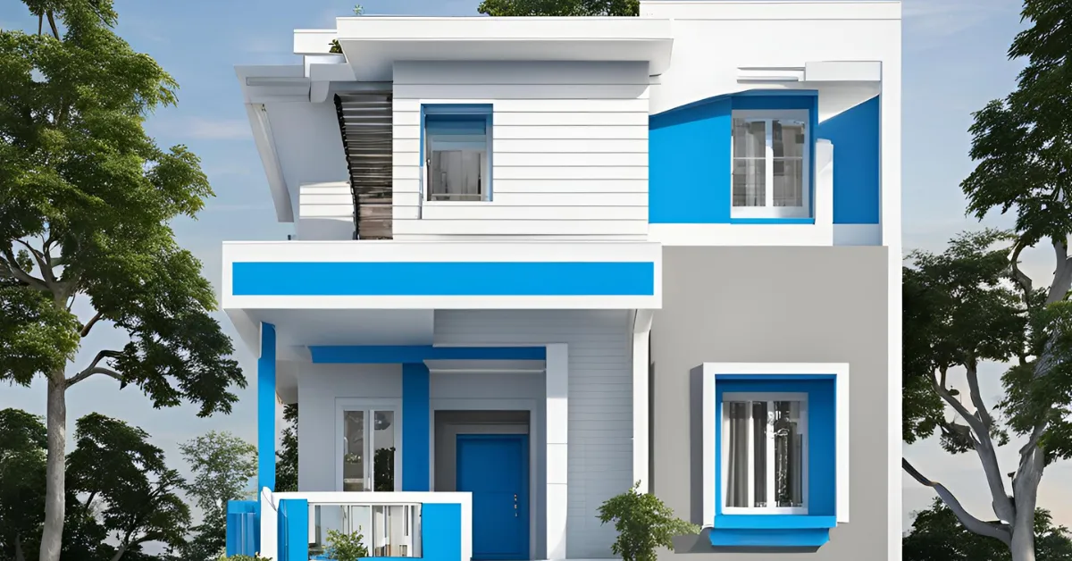 colour combination with white for house mixed with blue