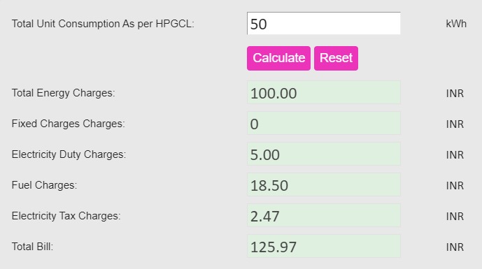 commercial electricity rate per unit in haryana calculator