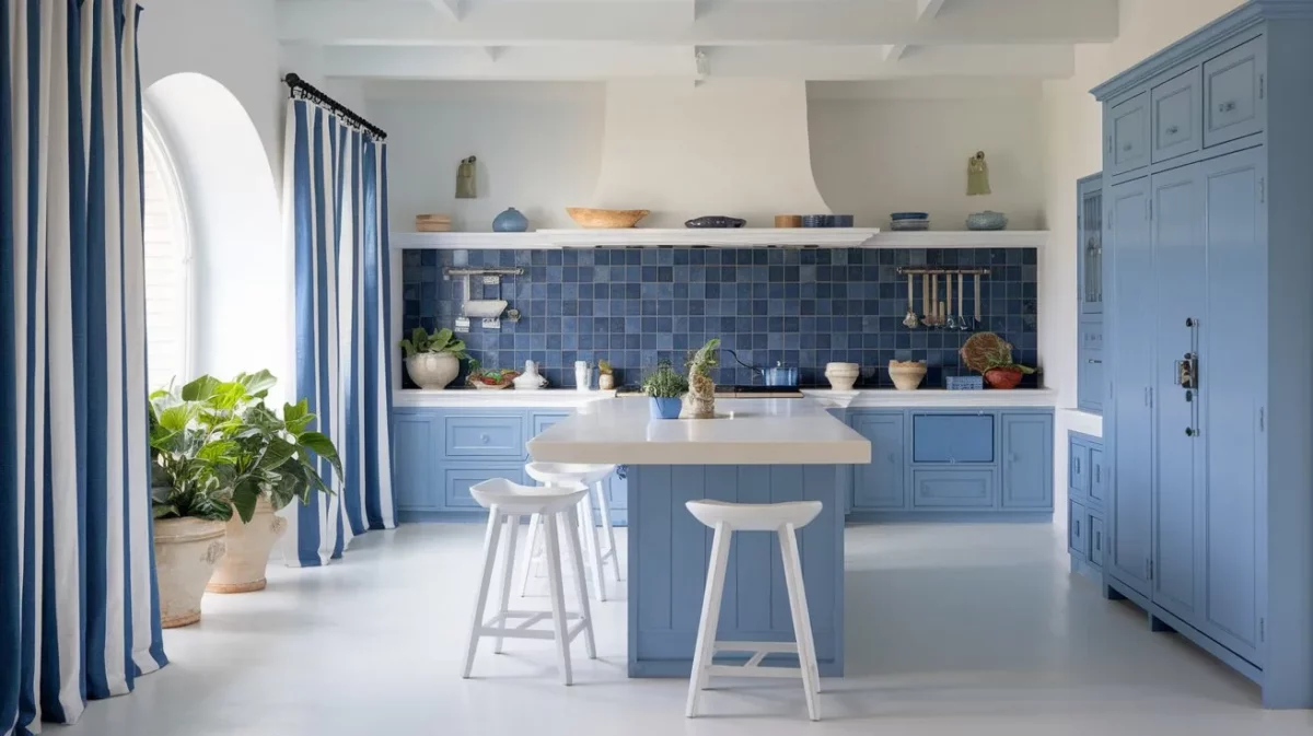 blue and white combination for kitchen furniture and trolleys