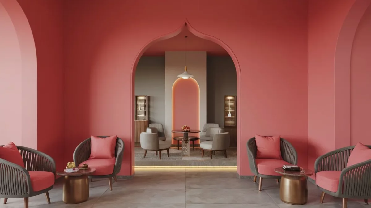 coral and grey hall colour combination