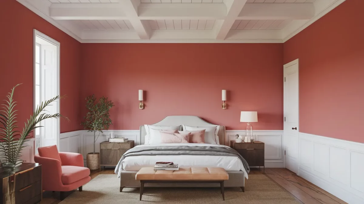 coral and white bedroom ceiling colour combination