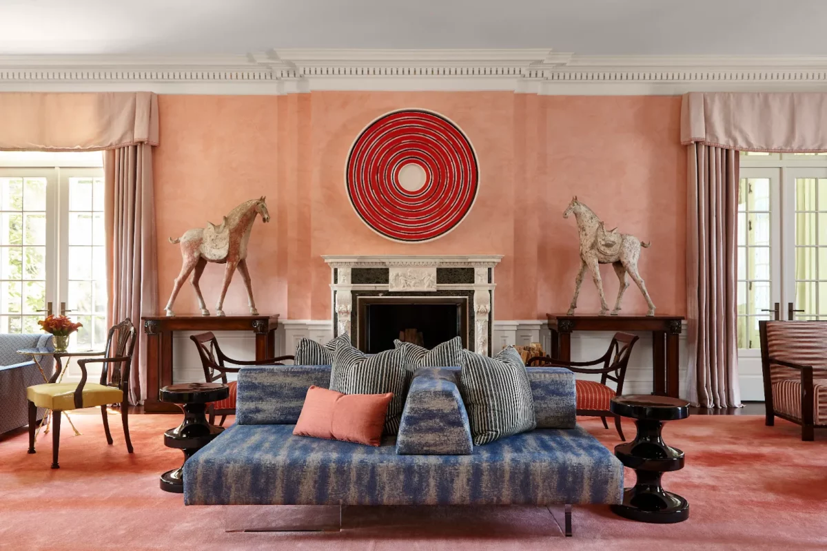 coral and white wall colour combination for hall