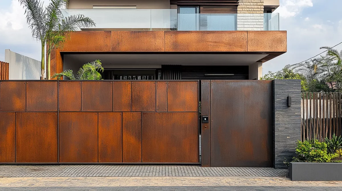 corten steel panels modern boundary wall design with gate