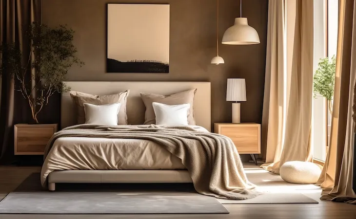 cosy beige and brown colour combination for bedroom