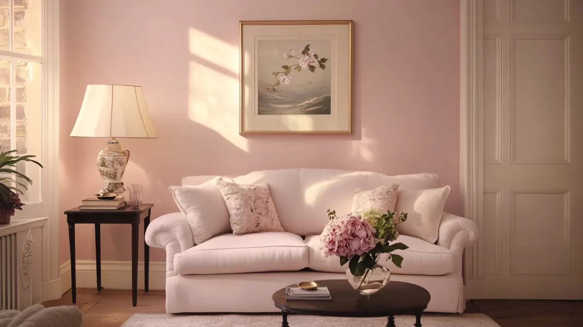 cosy light pink colour combination for living room walls