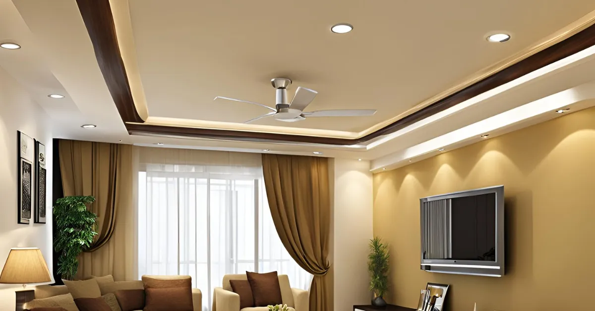 cream and dark brown living room false ceiling colour combination