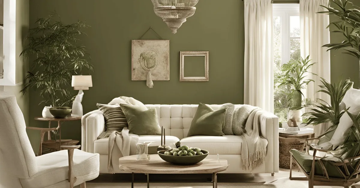 cream and olive green colour combination for living room