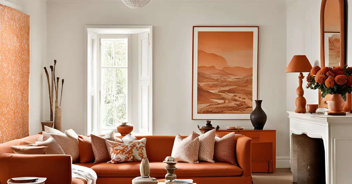 crisp white and terracotta two colour combinations for drawing room