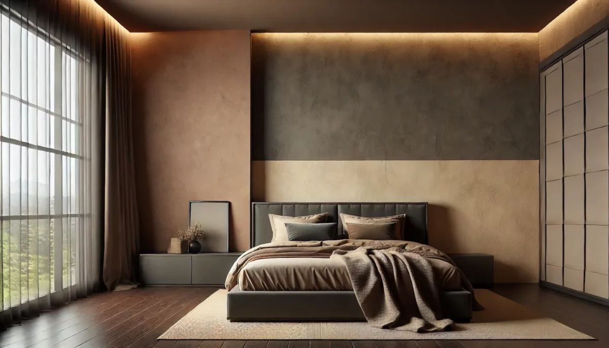 dark brown and beige modern wall putty texture design for bedroom