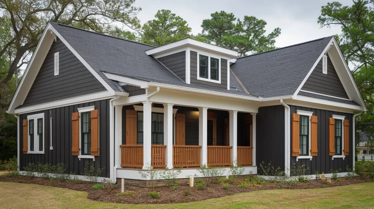 dark grey with light brown and white colours for exterior walls