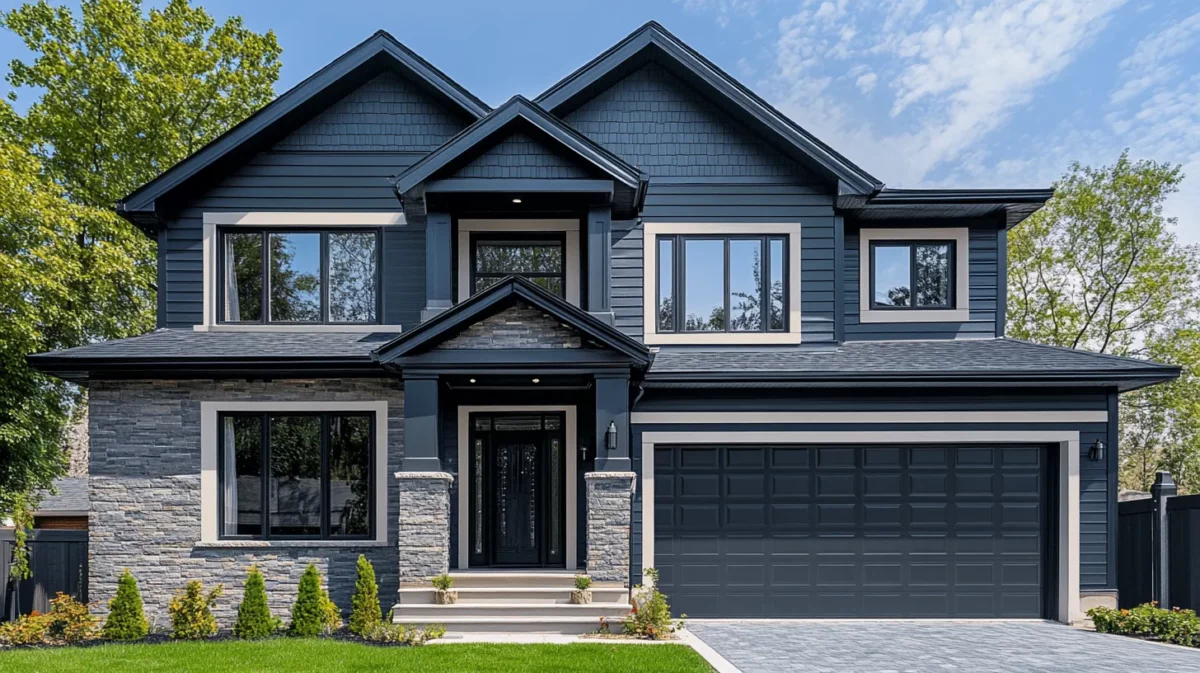 dark grey with white and beige accents for exterior walls