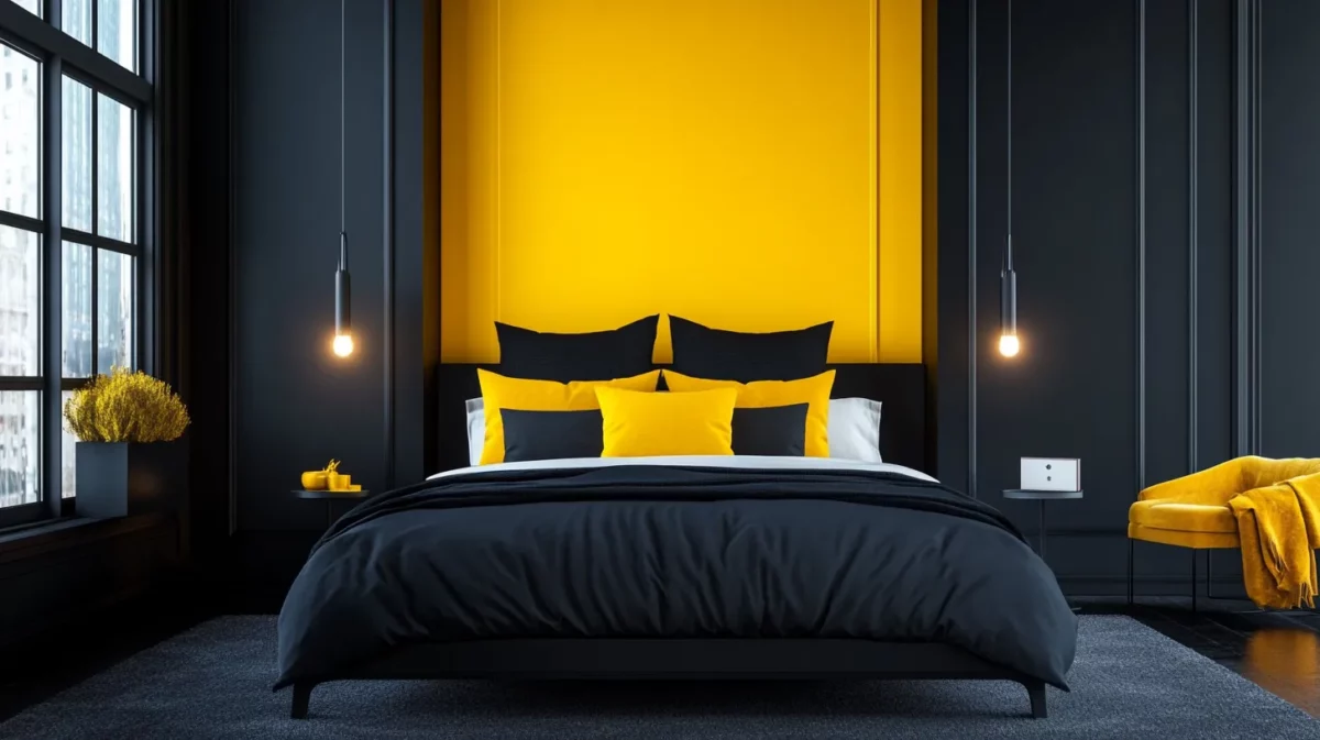 dark yellow and black colour combination for bedroom wall