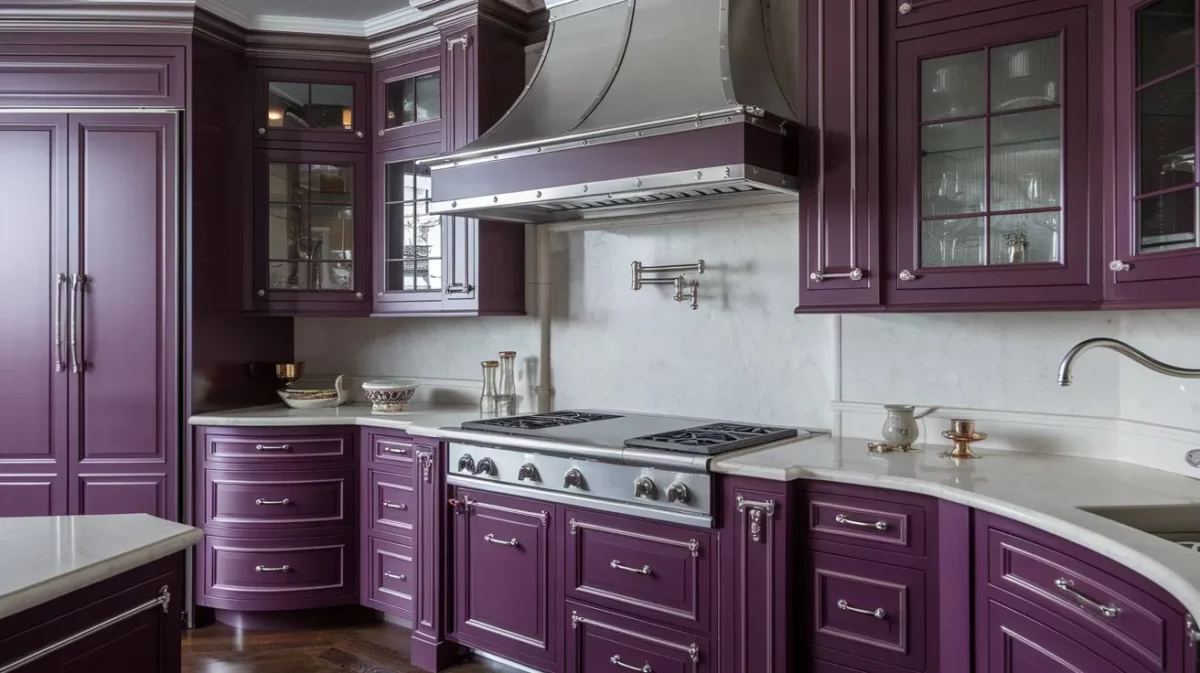 deep purple and silver color combination for kitchen furniture