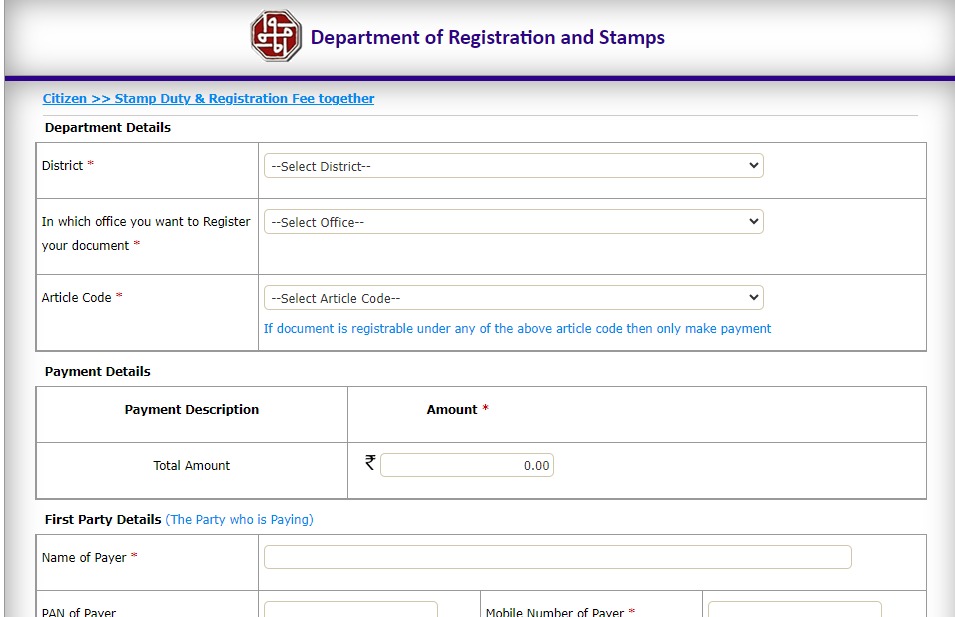 details required for stamp duty and registration charges