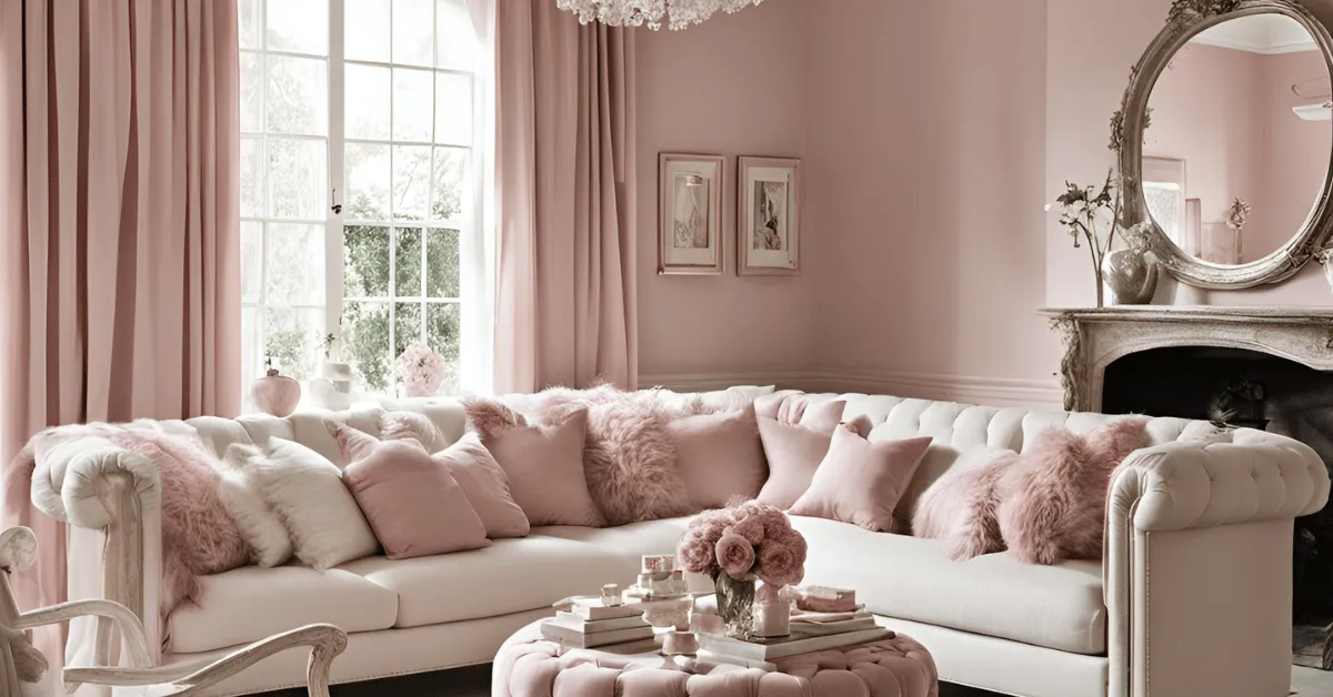 dusty rose and cream colour combination for your living room