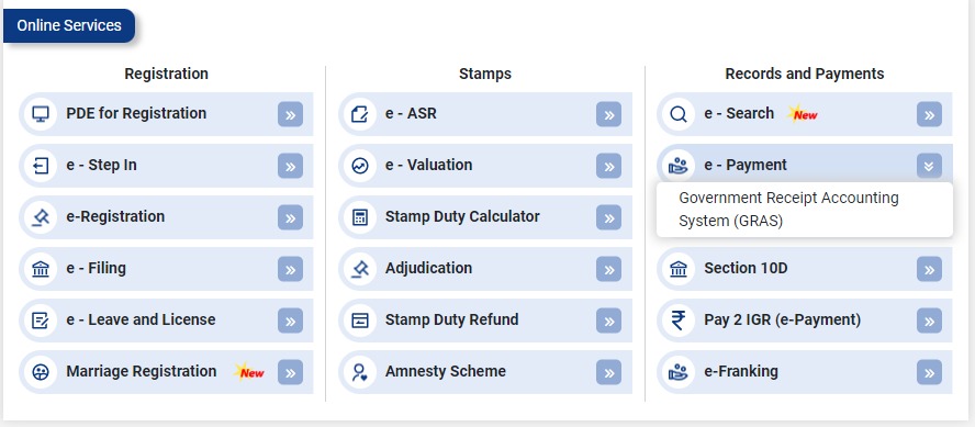 e payment option in stamp duty and registration charges