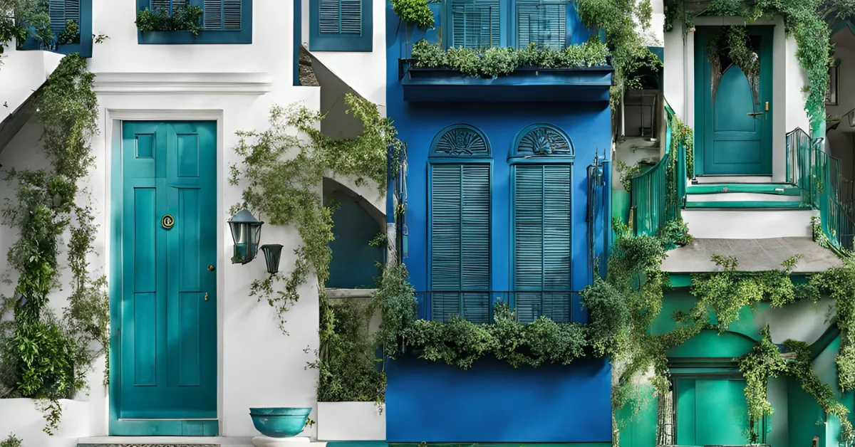 emerald and sky blue colour combination for outside house