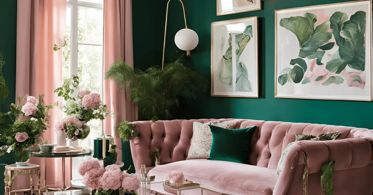 emerald elegance pink and green colour combination for living room